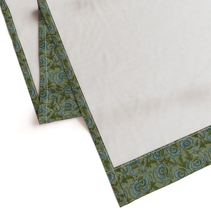 Green and Blue  Colour Hand Block Print Curtain & Drapes, Pure Cotton Fabric
