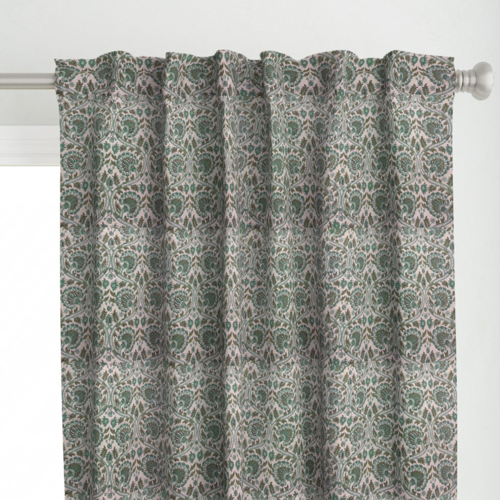 Green and Brown Colour Hand Block Print Curtain & Drapes, Pure Cotton Fabric