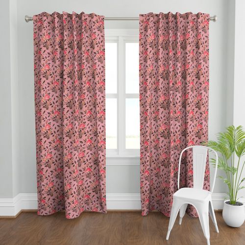 Pink and Brown Colour Hand Block Print Curtain & Drapes, Pure Cotton Fabric