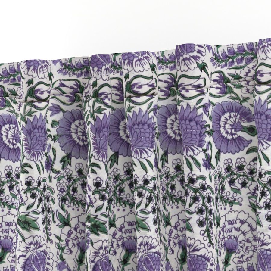 Purple and White Colour Hand Block Print Curtain & Drapes, Pure Cotton Fabric