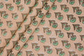Peach Floral Block Print Cotton Fabric: Indian Handstamped Material
