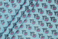 Blue Floral Blockprint Cotton Fabric: Handstamped Indian Fabric