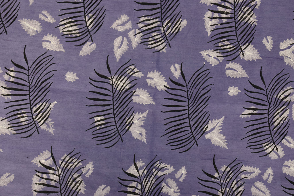 Purple Floral Blockprint Cotton Fabric: Handstamped Indian Fabric