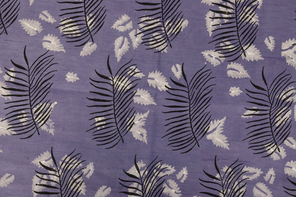 Purple Floral Blockprint Cotton Fabric: Handstamped Indian Fabric