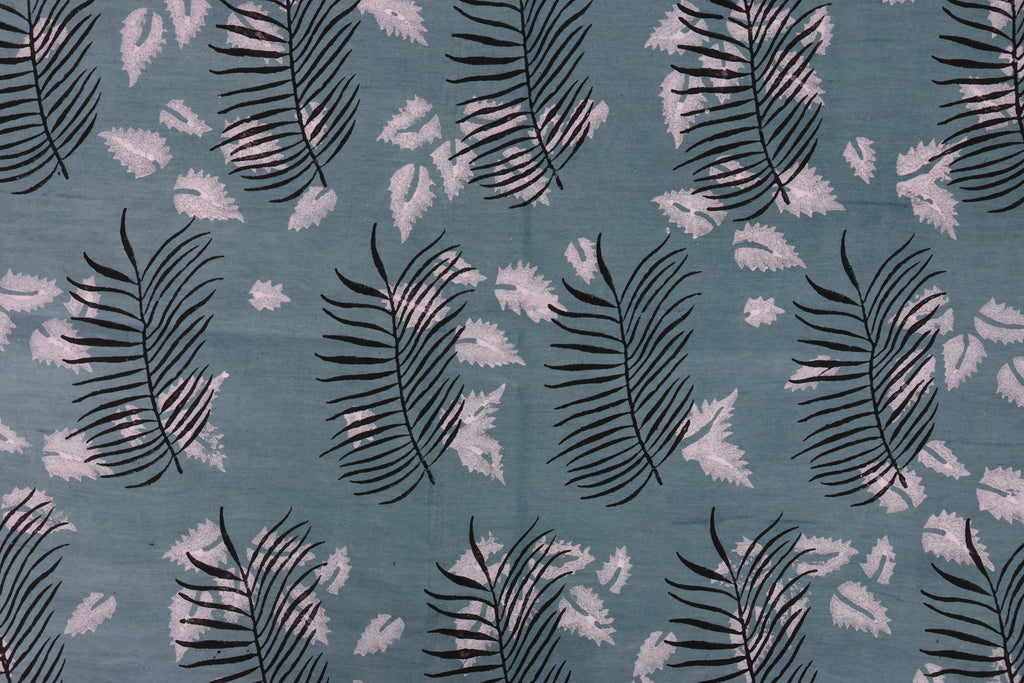 Blue Cotton Blockprint Fabric: Handstamped Floral Print