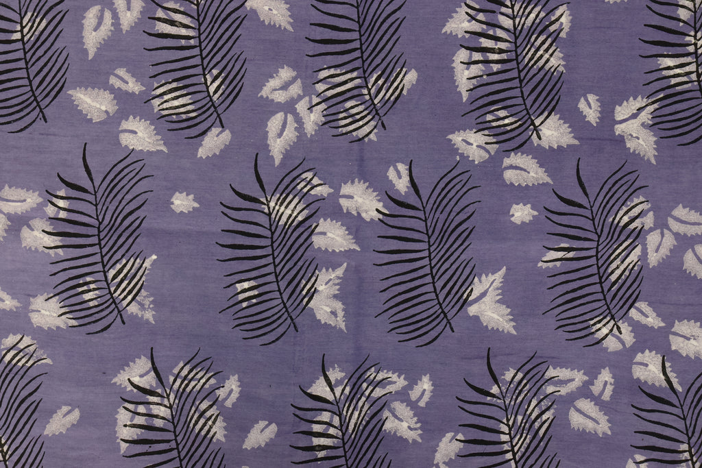 Purple Floral Blockprint Cotton Fabric: Handstamped Indian Fabric