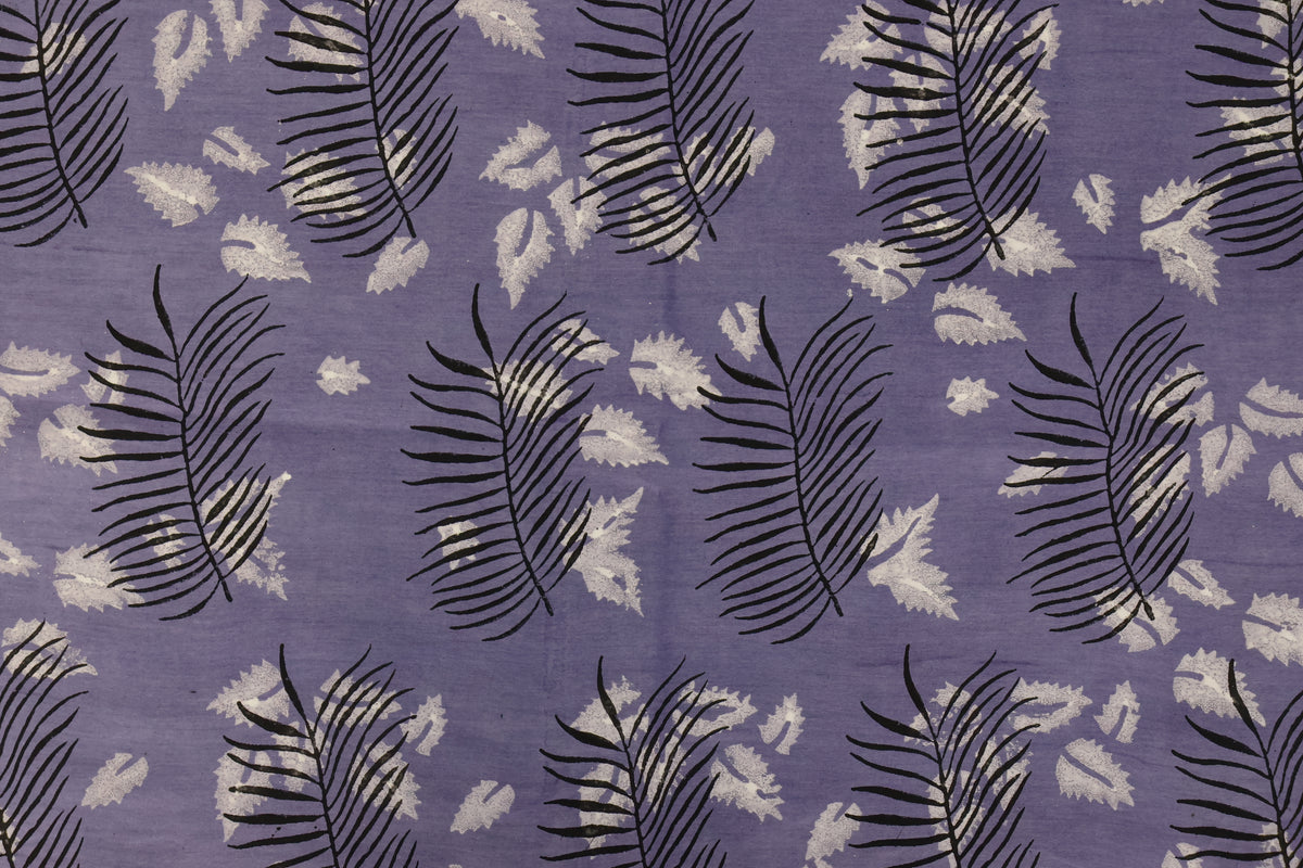 Purple Floral Blockprint Cotton Fabric: Handstamped Indian Fabric