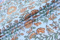 Blue Floral Blockprint Cotton Fabric: Handstamped Indian Fabric
