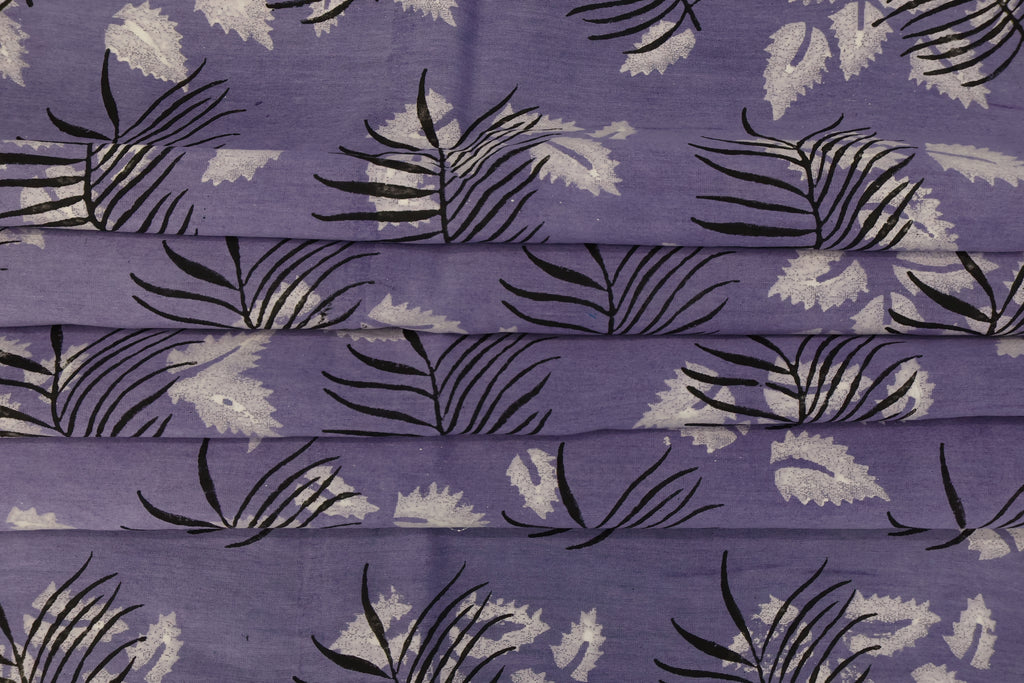 Purple Floral Blockprint Cotton Fabric: Handstamped Indian Fabric