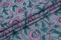 Mughal Floral Print Cotton Fabric: Blue & Pink Hand Block Print