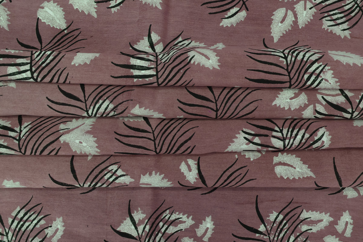 Pink Floral Blockprint Cotton Fabric: Hand-Stamped Indian Fabric