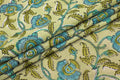 Floral Block Print Cotton Fabric: Blue & Yellow Indian Fabric by the Yard