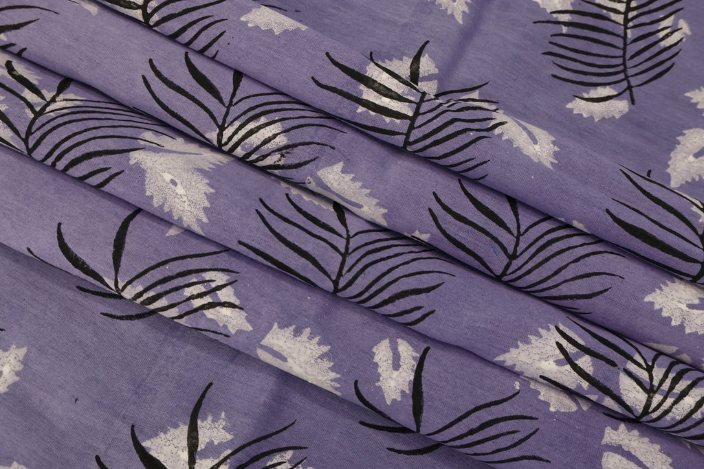 Purple Floral Blockprint Cotton Fabric: Handstamped Indian Fabric