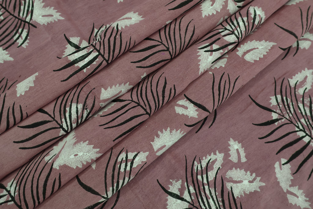 Pink Floral Blockprint Cotton Fabric: Hand-Stamped Indian Fabric