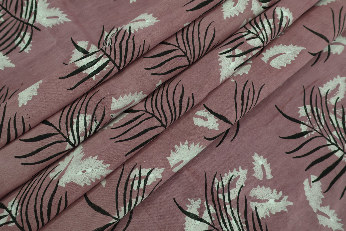 Pink Floral Blockprint Cotton Fabric: Hand-Stamped Indian Fabric