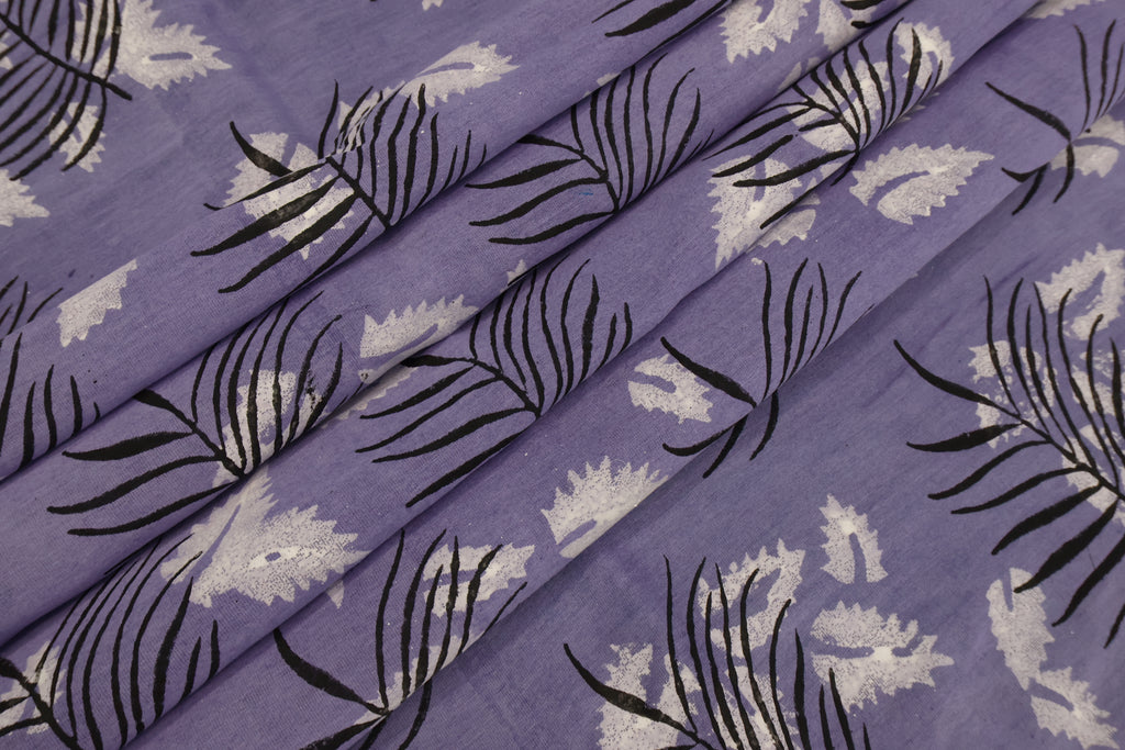 Purple Floral Blockprint Cotton Fabric: Handstamped Indian Fabric