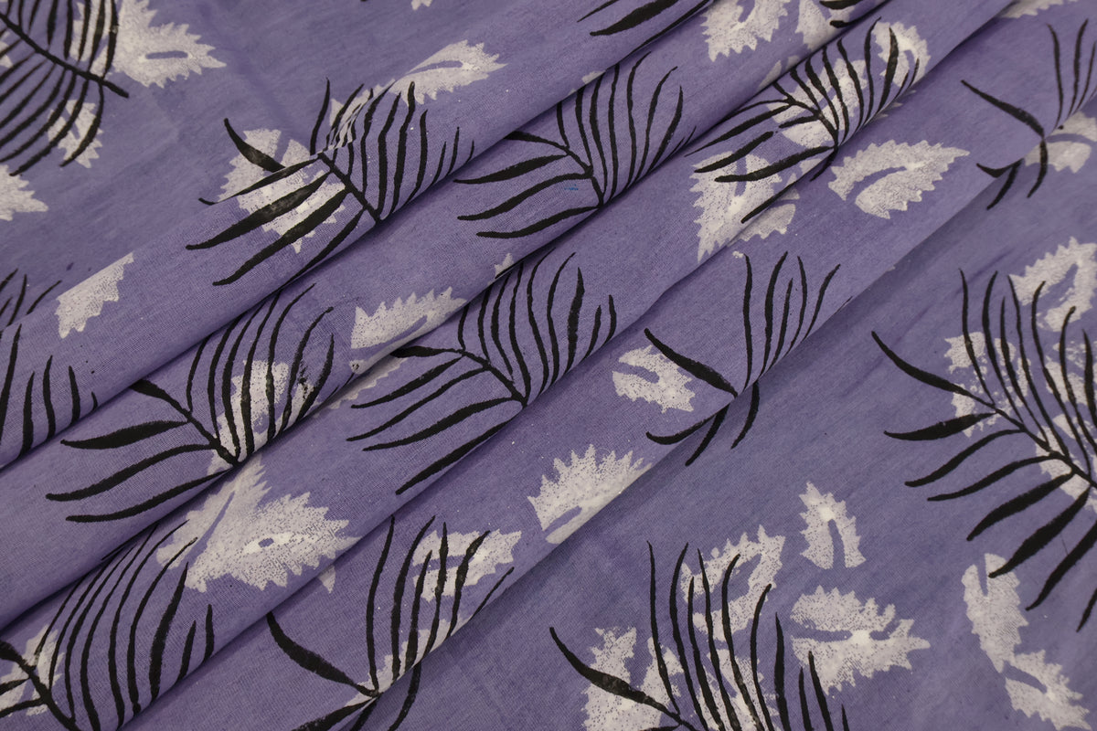 Purple Floral Blockprint Cotton Fabric: Handstamped Indian Fabric