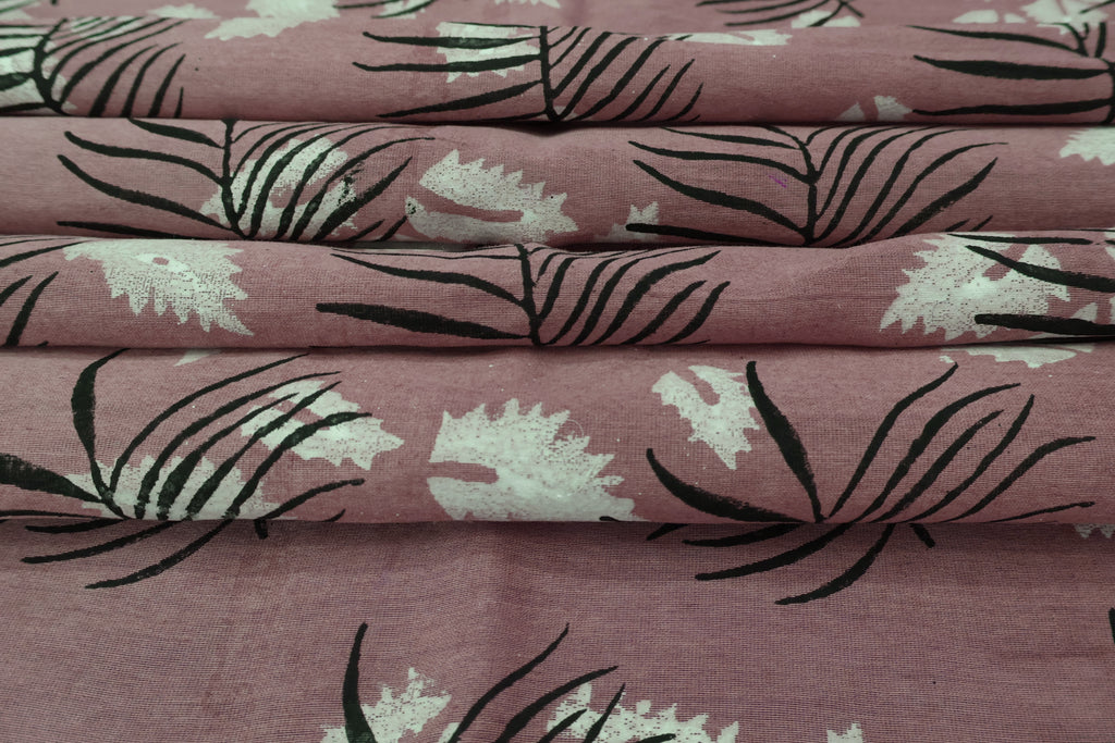 Pink Floral Blockprint Cotton Fabric: Hand-Stamped Indian Fabric