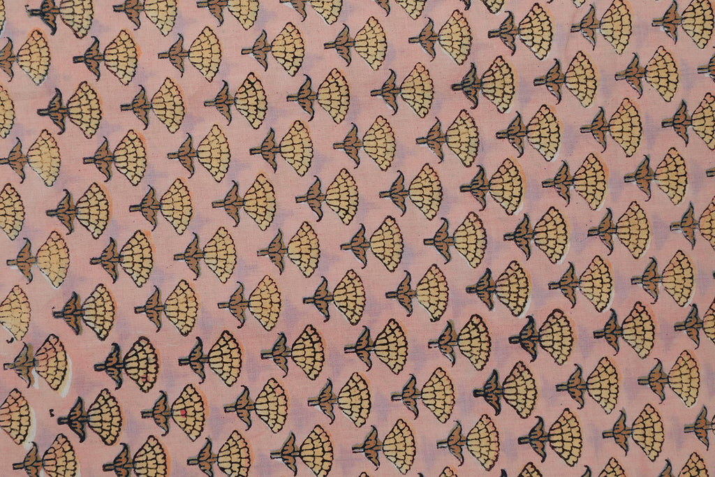 Pink Floral Blockprint Cotton Fabric: Handstamped Indian Fabric