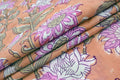 Hand Block Print Cotton Fabric: Pink & Orange Floral Indian Fabric by the Yard