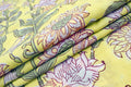 Hand Block Print Cotton Fabric: Yellow Green Floral Indian Fabric