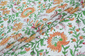 Floral Cotton Fabric: Orange, White & Green Hand Block Print