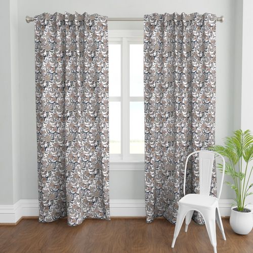 Orange and Blue Colour Hand Block Print Curtain & Drapes, Pure Cotton Fabric