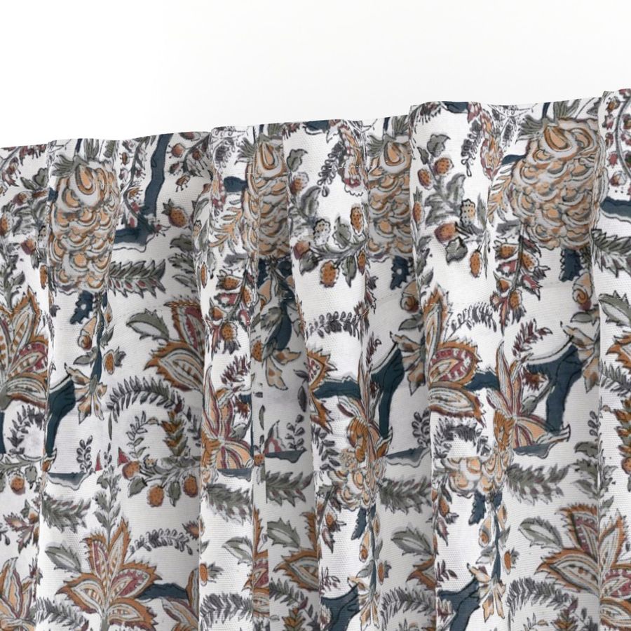 Orange and Blue Colour Hand Block Print Curtain & Drapes, Pure Cotton Fabric