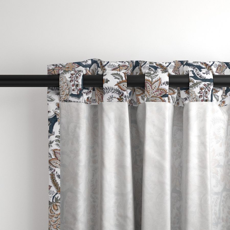 Orange and Blue Colour Hand Block Print Curtain & Drapes, Pure Cotton Fabric