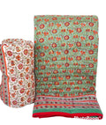 Hand-Block Printed Pure Cotton Quilt – Reversible Artisan Bedding | Lightweight Indian Cotton Jaipuri Razai | Hand-Quilted & Eco-Friendly