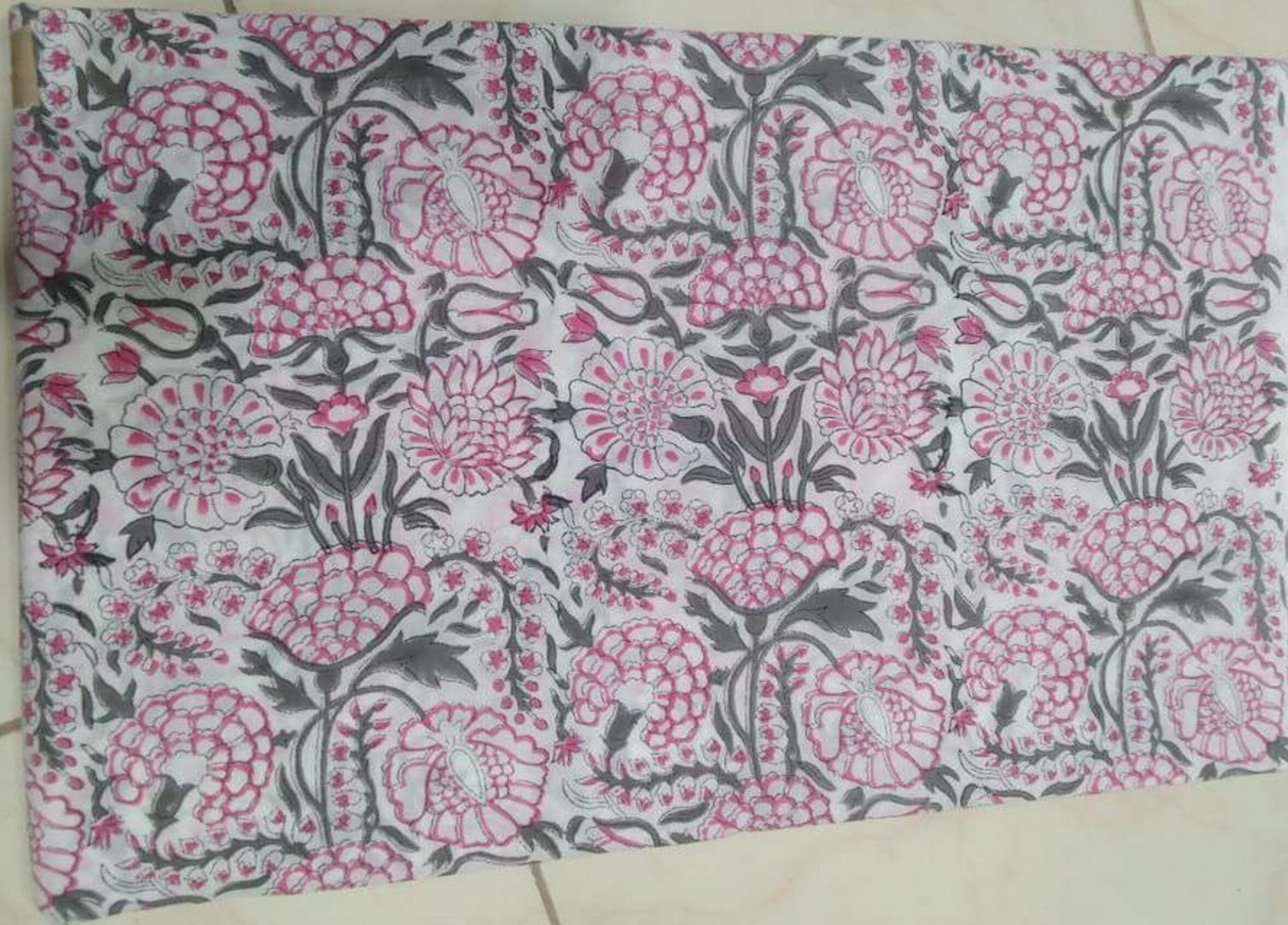 Pink Colour Handmade Block Print Cotton Fabric by the Yard | Eco-Friendly & Breathable