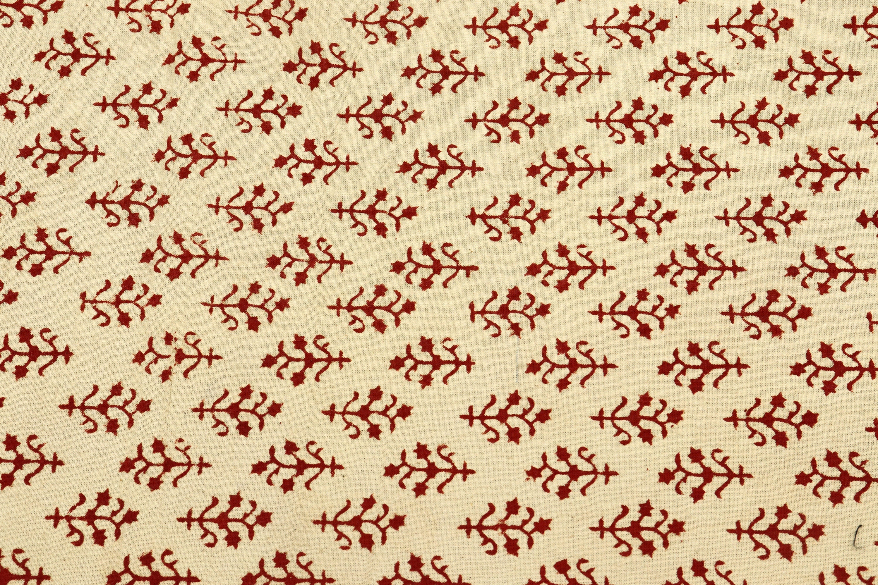 Beige and Red Handmade Block Print Cotton Fabric by the Yard | Eco-Friendly & Breathable