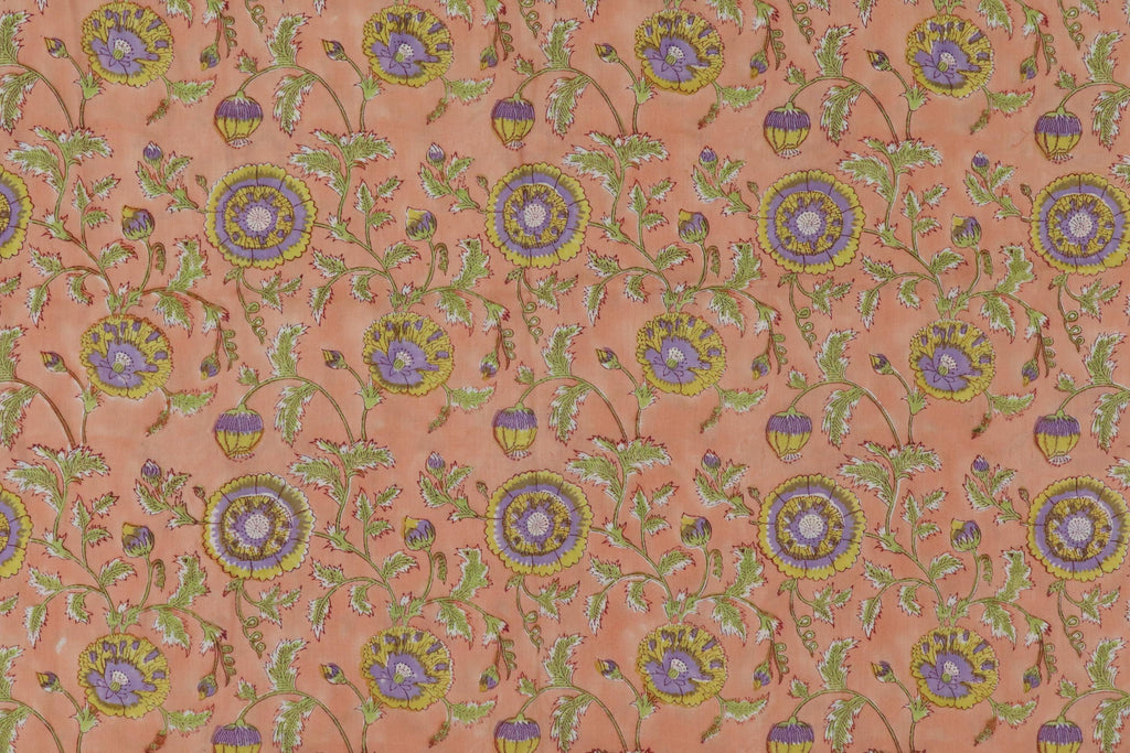 Orange and Purple Colour Handmade Block Print Cotton Fabric by the Yard | Eco-Friendly & Breathable