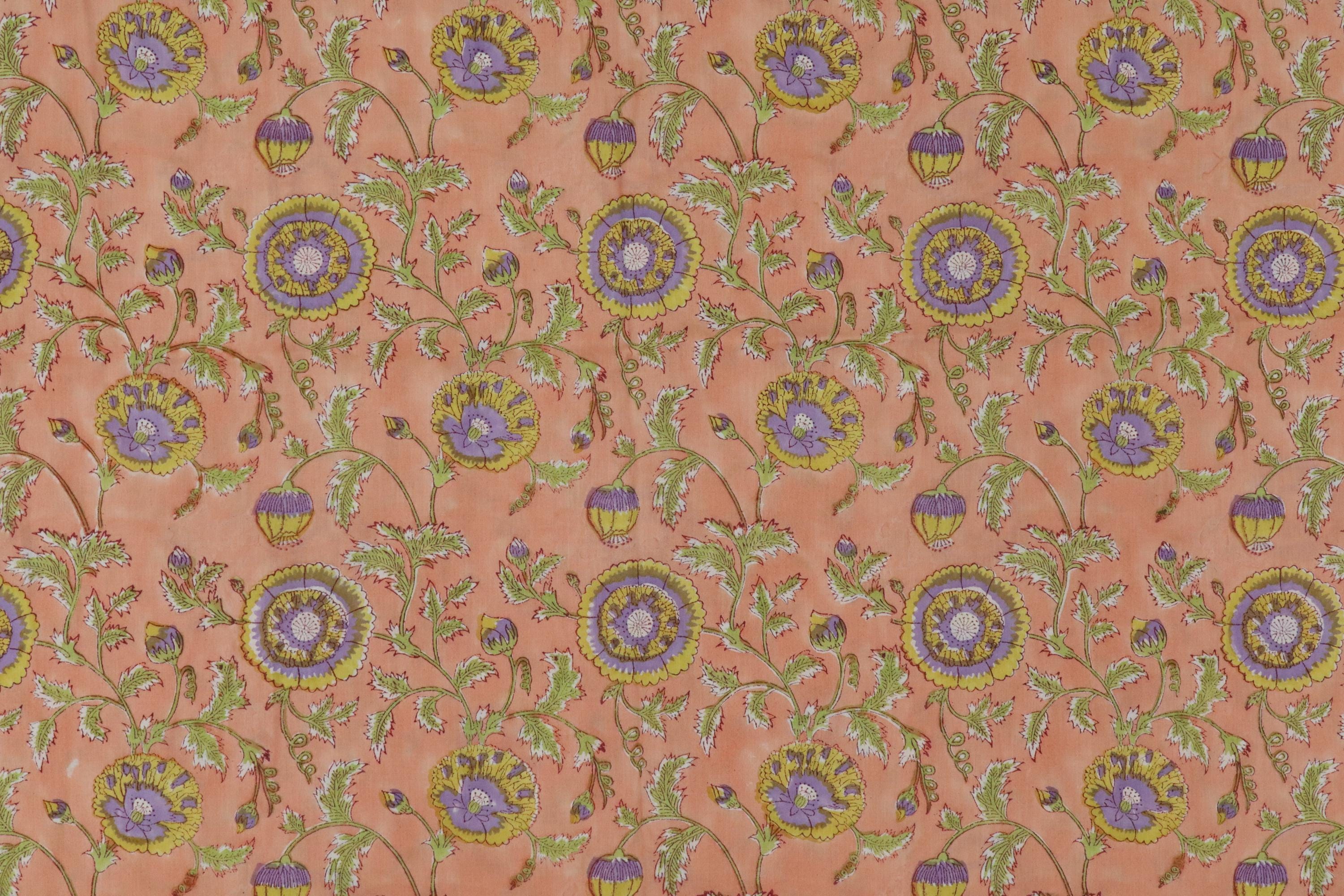 Orange and Purple Colour Handmade Block Print Cotton Fabric by the Yard | Eco-Friendly & Breathable