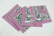 Hand Block Printed Cotton Napkins | Elegant Table Linen- Pink and Green