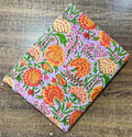 Mughal Floral Print Cotton Fabric: Purple & Green Indian Blockprint