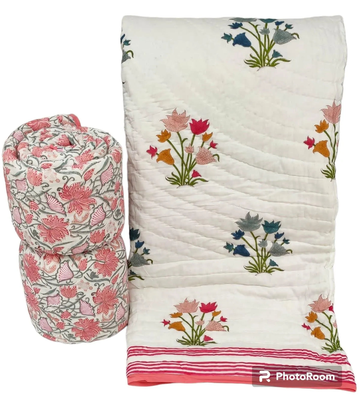 Multi Floral Hand Block Printed Jaipur Quilt | Cotton Razai