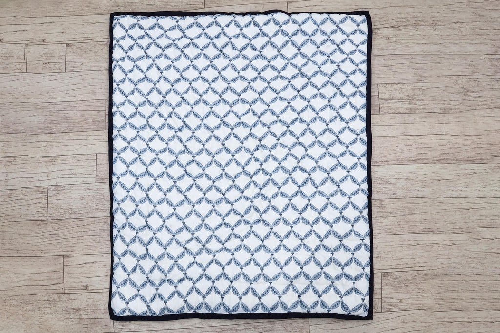 Reversible Cotton Razai & Quilt | Blue Floral Block Print