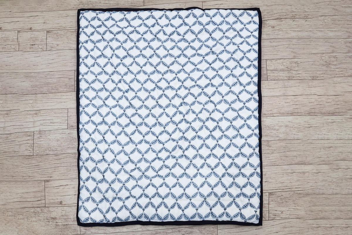Reversible Cotton Razai & Quilt | Blue Floral Block Print