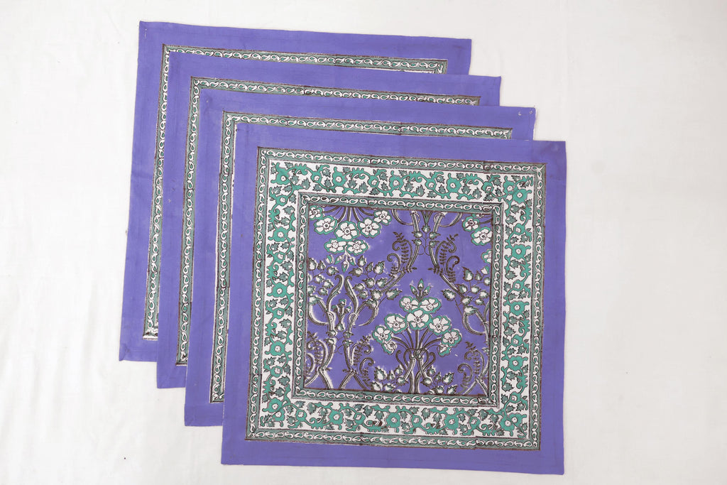 Hand Block Printed Cotton Napkins | Elegant Table Linen- Purple and Green