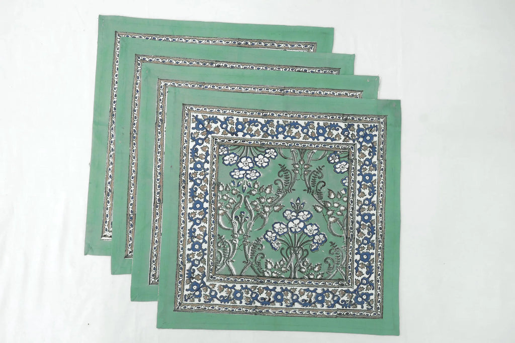 Hand Block Printed Cotton Napkins | Elegant Table Linen- Green and Blue