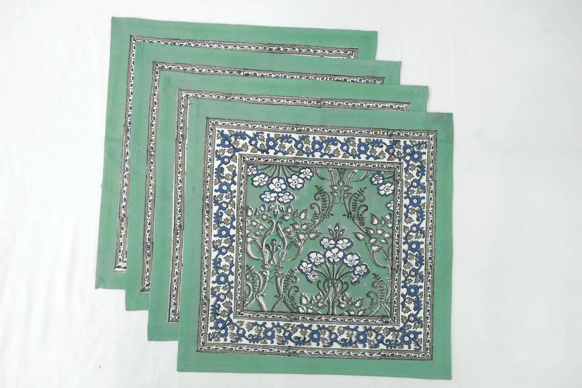 Hand Block Printed Cotton Napkins | Elegant Table Linen- Green and Blue