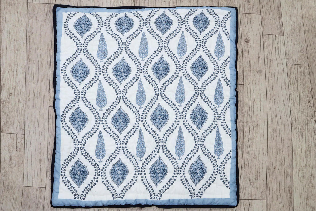 Reversible Cotton Razai & Quilt | Blue Floral Block Print