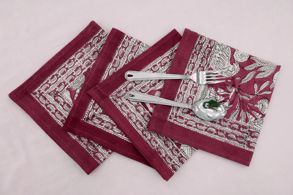 Hand Block Printed Cotton Napkins | Elegant Table Linen- Red and White