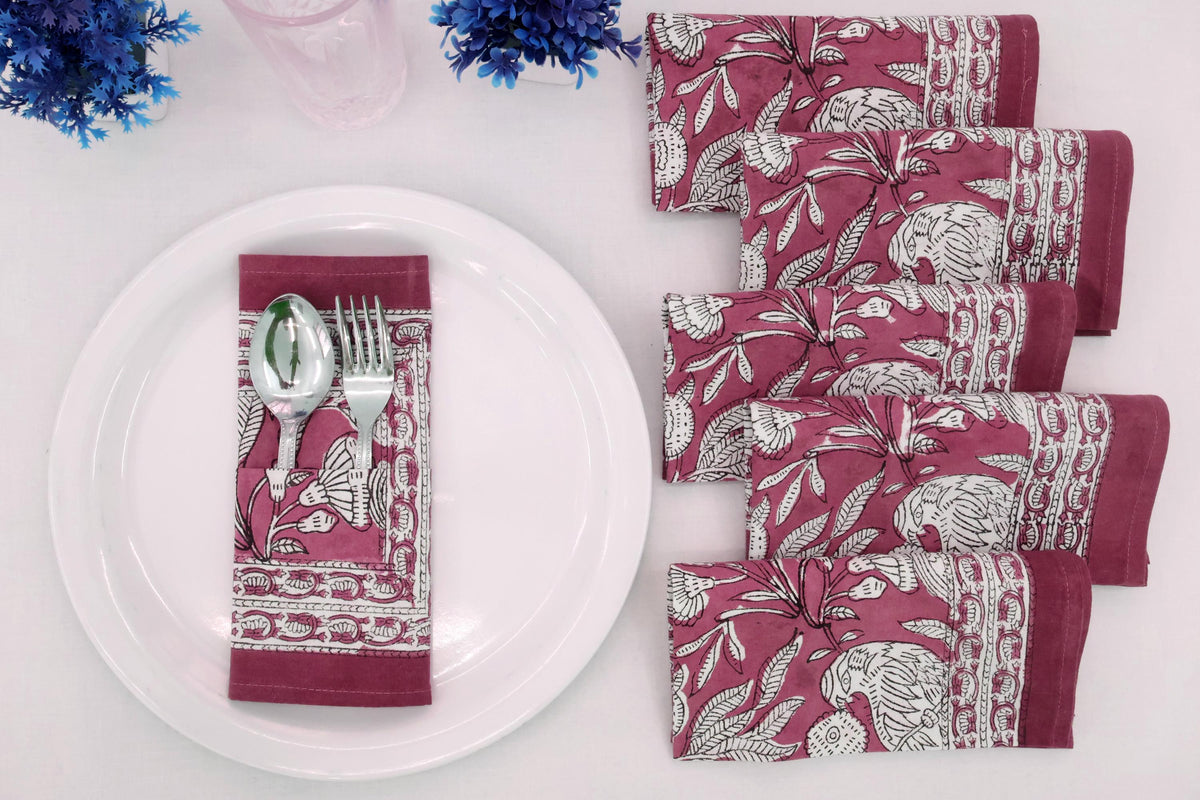 Hand Block Printed Cotton Napkins | Elegant Table Linen- Red and White