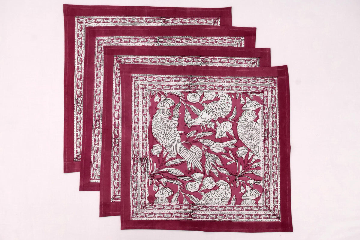 Hand Block Printed Cotton Napkins | Elegant Table Linen- Red and White