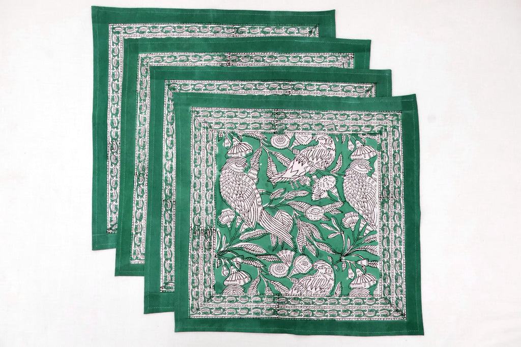Hand Block Printed Cotton Napkins | Elegant Table Linen- Green and White