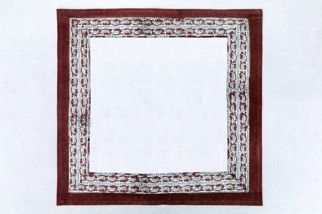 Hand Block Printed Cotton Napkins | Elegant Table Linen- Maroon and White