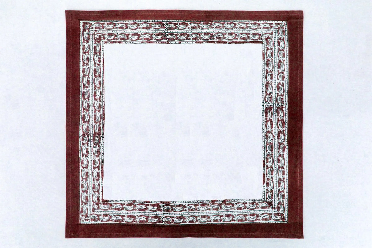 Hand Block Printed Cotton Napkins | Elegant Table Linen- Maroon and White
