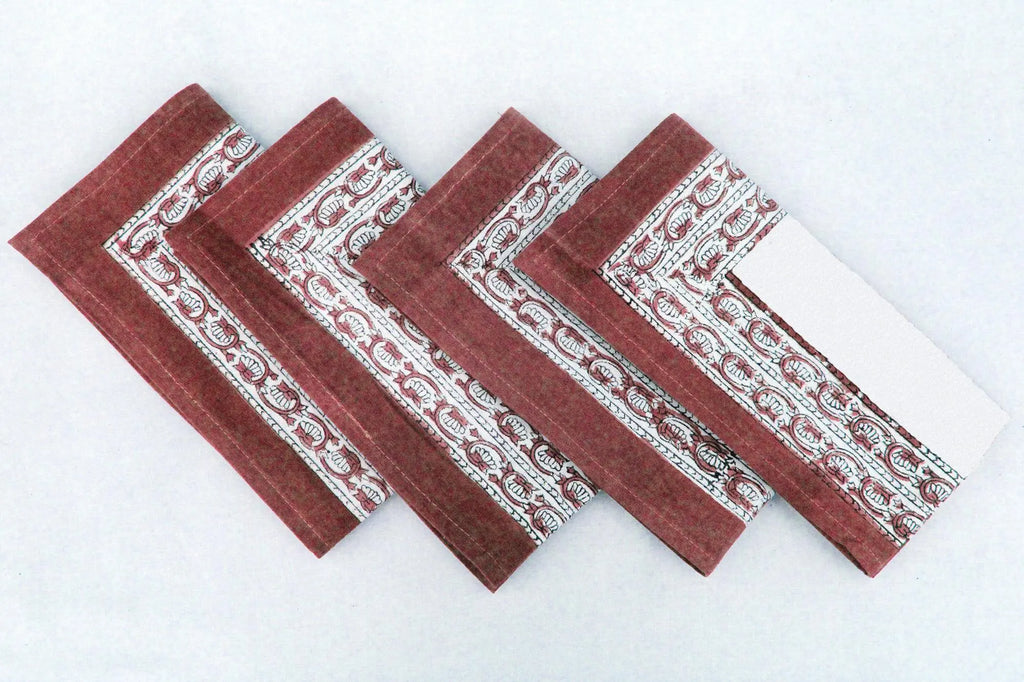 Hand Block Printed Cotton Napkins | Elegant Table Linen- Maroon and White